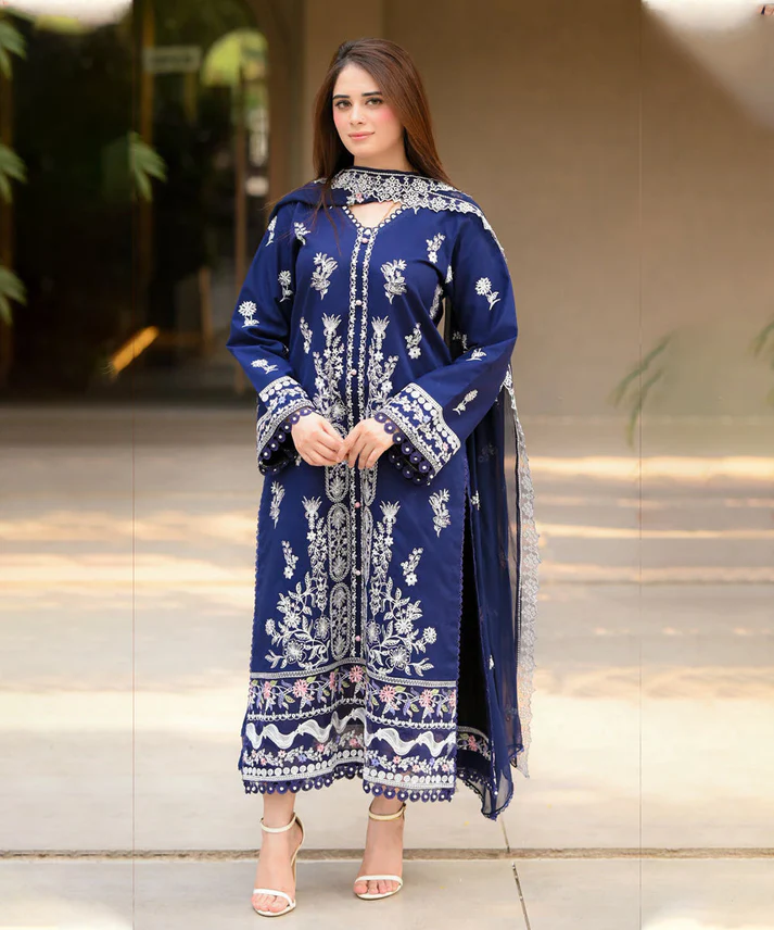 Lawn-3PC Embroidered Shirt with Chiffon Embroidered Dupatta-5061