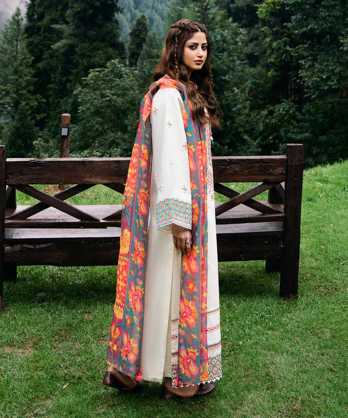 Lawn-3PC Embroidered Shirt with Digital Printed Jacquard Dupatta - 5148 - Image 2
