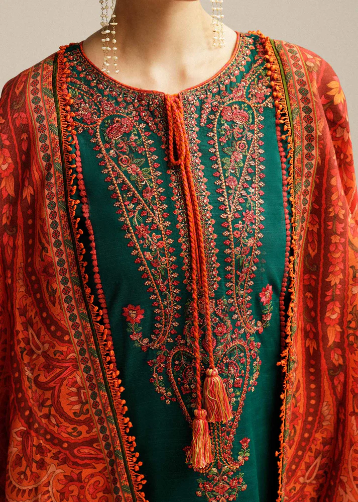 Lawn-3PC Embroidered with Digital Printed Jacquard Dupatta-5113 - Image 3