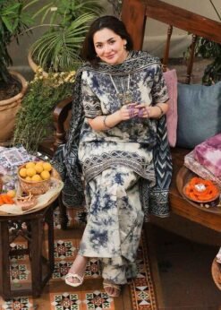 3PC-Printed Lawn Shirt With Voile Printed Dupatta-1542