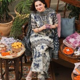 3PC-Printed Lawn Shirt With Voile Printed Dupatta-1542