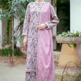 3PC-Printed Lawn Zarri Shirt With Voile Printed Dupatta-1522
