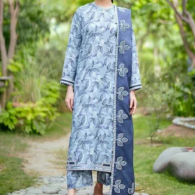 3PC-Printed Lawn Zarri Shirt With Voile Printed Dupatta-1527