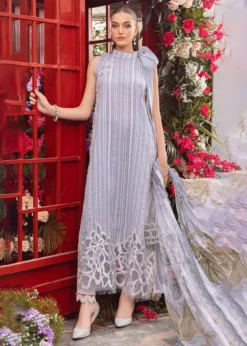 3PC-Printed Lawn Zarri Shirt With Voile Printed Dupatta-1529