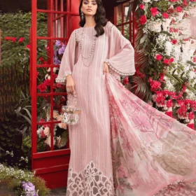 3PC-Printed Lawn Zarri Shirt With Voile Printed Dupatta-1530