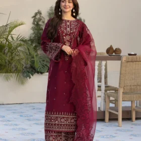 Lawn-3PC Embroidered Shirt with Organza Embroidered Dupatta- 5065