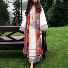 Lawn-3PC Embroidered Shirt with Digital Printed Jacquard Dupatta - 5148