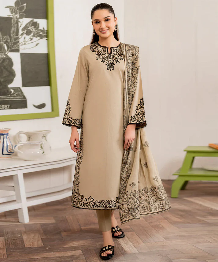 3PC Lawn Embroidered Shirt with Digital Printed Jacquard Dupatta-5093