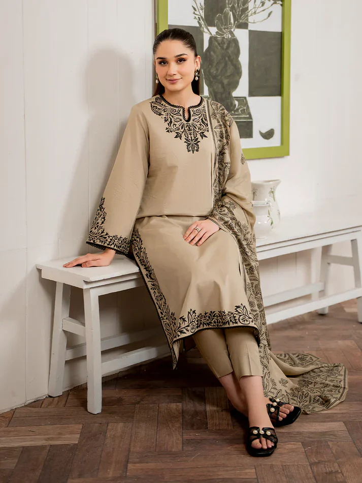 3PC Lawn Embroidered Shirt with Digital Printed Jacquard Dupatta-5093 - Image 5