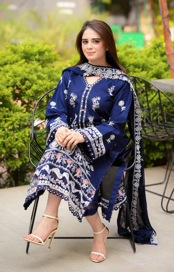 Lawn-3PC Embroidered Shirt with Chiffon Embroidered Dupatta-5061 - Image 2
