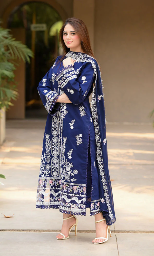 Lawn-3PC Embroidered Shirt with Chiffon Embroidered Dupatta-5061 - Image 5