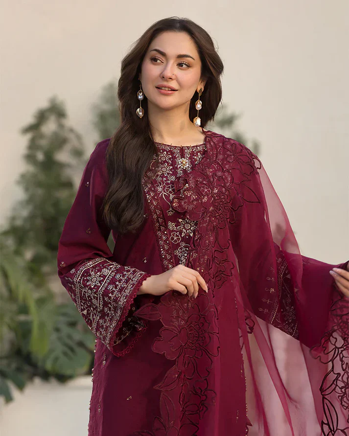 Lawn-3PC Embroidered Shirt with Organza Embroidered Dupatta- 5065 - Image 4