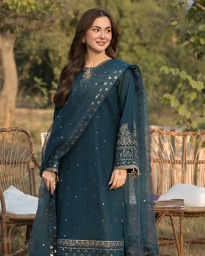 Lawn-3PC Embroidered Shirt with Organza Sequins Embroidered Dupatta- 5062 - Image 2
