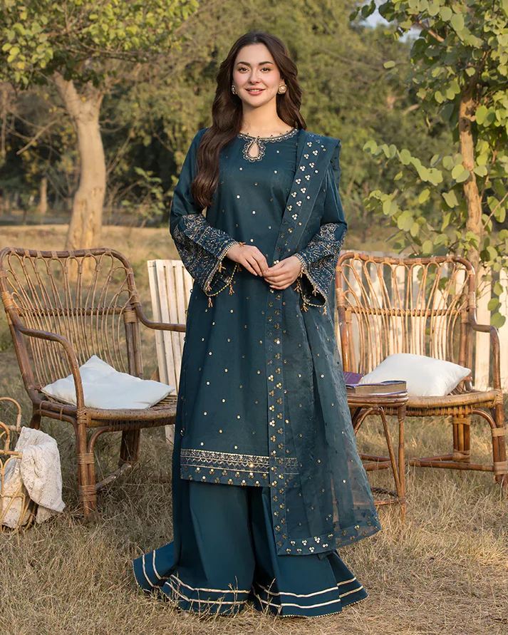 Lawn-3PC Embroidered Shirt with Organza Sequins Embroidered Dupatta- 5062 - Image 3