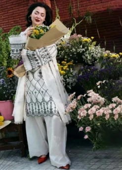 Lawn-3PC Embroidered Shirt with Digital Printed Jacquard Dupatta- 1383