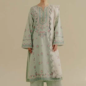 Lawn-3PC Embroidered Shirt with Digital Printed Jacquard Dupatta-1386