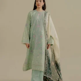 Lawn-3PC Embroidered Shirt with Digital Printed Jacquard Dupatta-1388