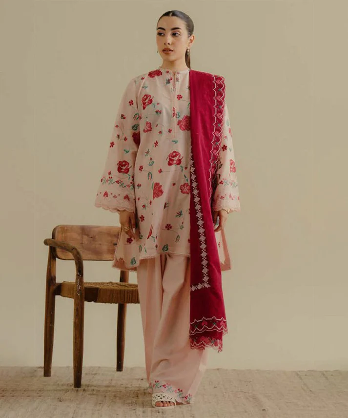 Lawn-3PC Embroidered Shirt with Lawn Embroidered Dupatta-1393