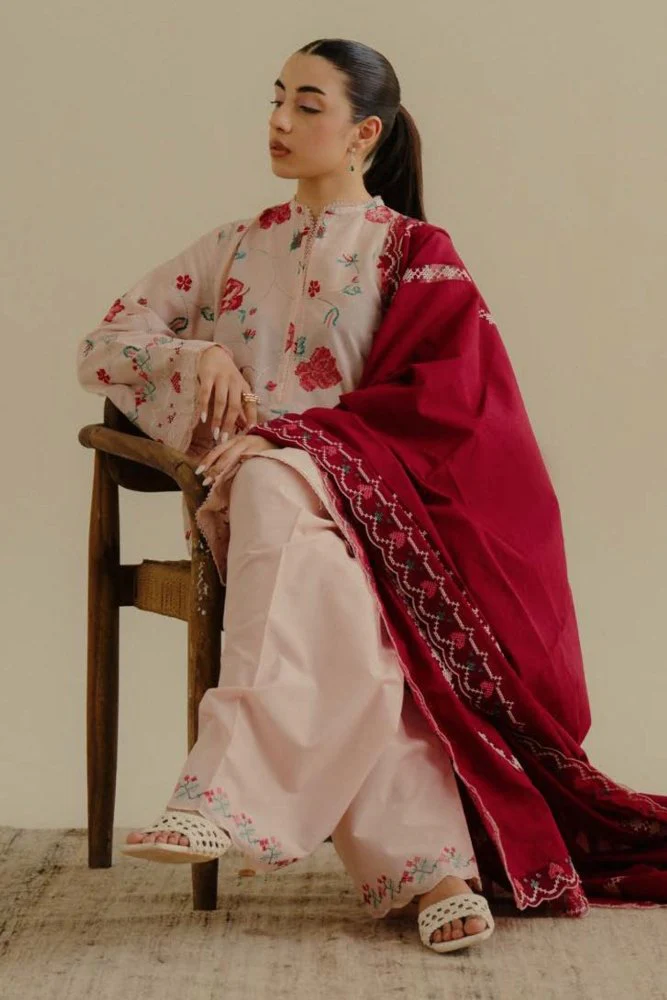 Lawn-3PC Embroidered Shirt with Lawn Embroidered Dupatta-1393 - Image 2