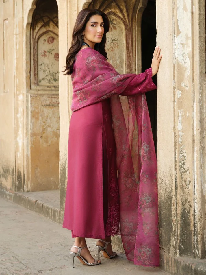 Lawn-3PC Embroidered Shirt with Organza Digital Printed Dupatta-1412 - Image 4