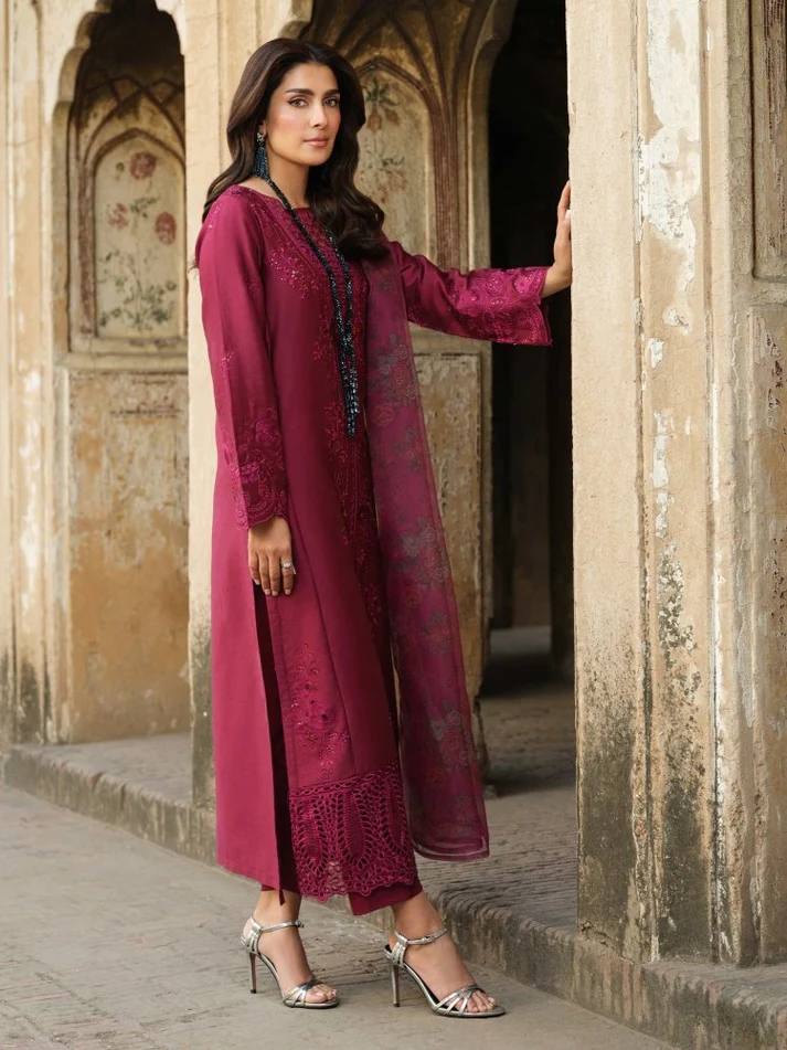 Lawn-3PC Embroidered Shirt with Organza Digital Printed Dupatta-1412 - Image 3