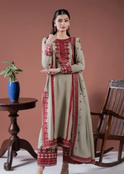 Lawn 3PC Embroidered Shirt with Organza Embroidered Dupatta-1211