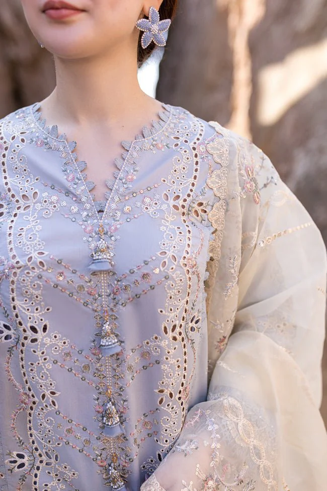 Lawn-3PC Embroidered Shirt with Organza Embroidered Dupatta-1235 - Image 3
