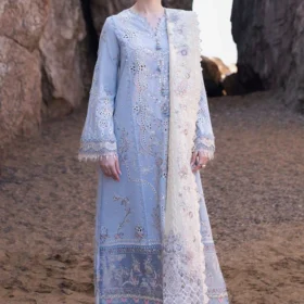 Lawn-3PC Embroidered Shirt with Organza Embroidered Dupatta-1235