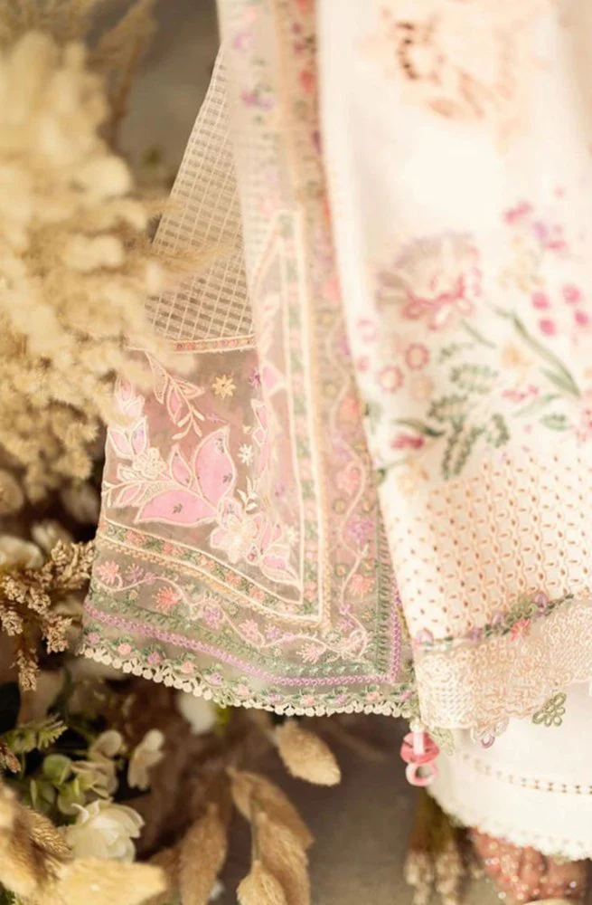 Lawn-3PC Embroidered Shirt with Organza Embroidered Dupatta-1379 - Image 3