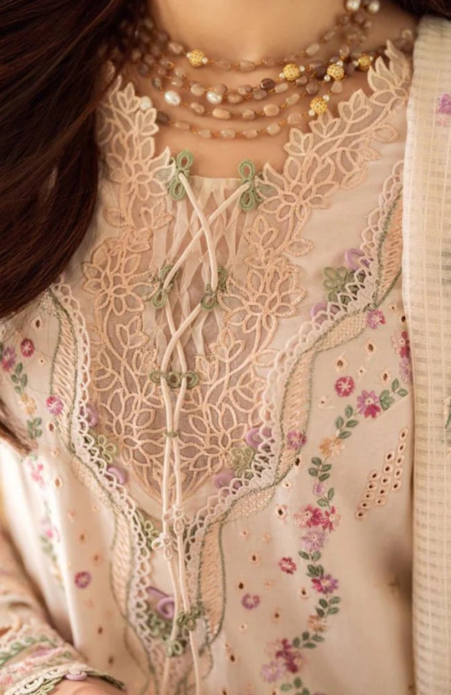Lawn-3PC Embroidered Shirt with Organza Embroidered Dupatta-1379 - Image 2