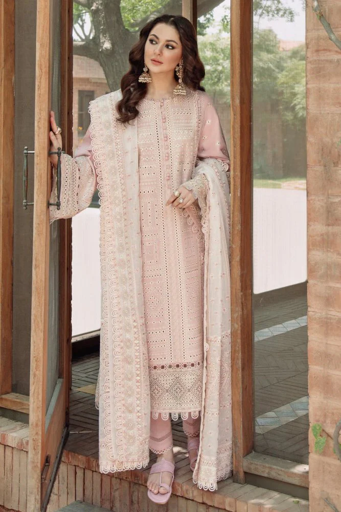Lawn-3PC Embroidered Shirt with Organza Embroidered Dupatta-1382 - Image 3