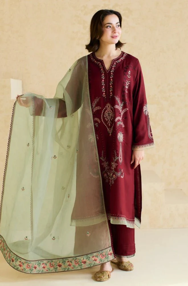 Lawn-3PC Embroidered Shirt with Organza Embroidered Dupatta-1425 - Image 5