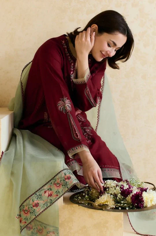 Lawn-3PC Embroidered Shirt with Organza Embroidered Dupatta-1425 - Image 3