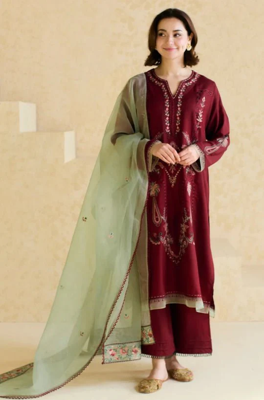Lawn-3PC Embroidered Shirt with Organza Embroidered Dupatta-1425 - Image 4