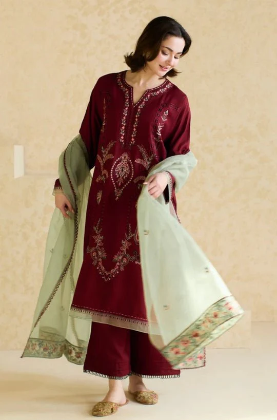 Lawn-3PC Embroidered Shirt with Organza Embroidered Dupatta-1425 - Image 2