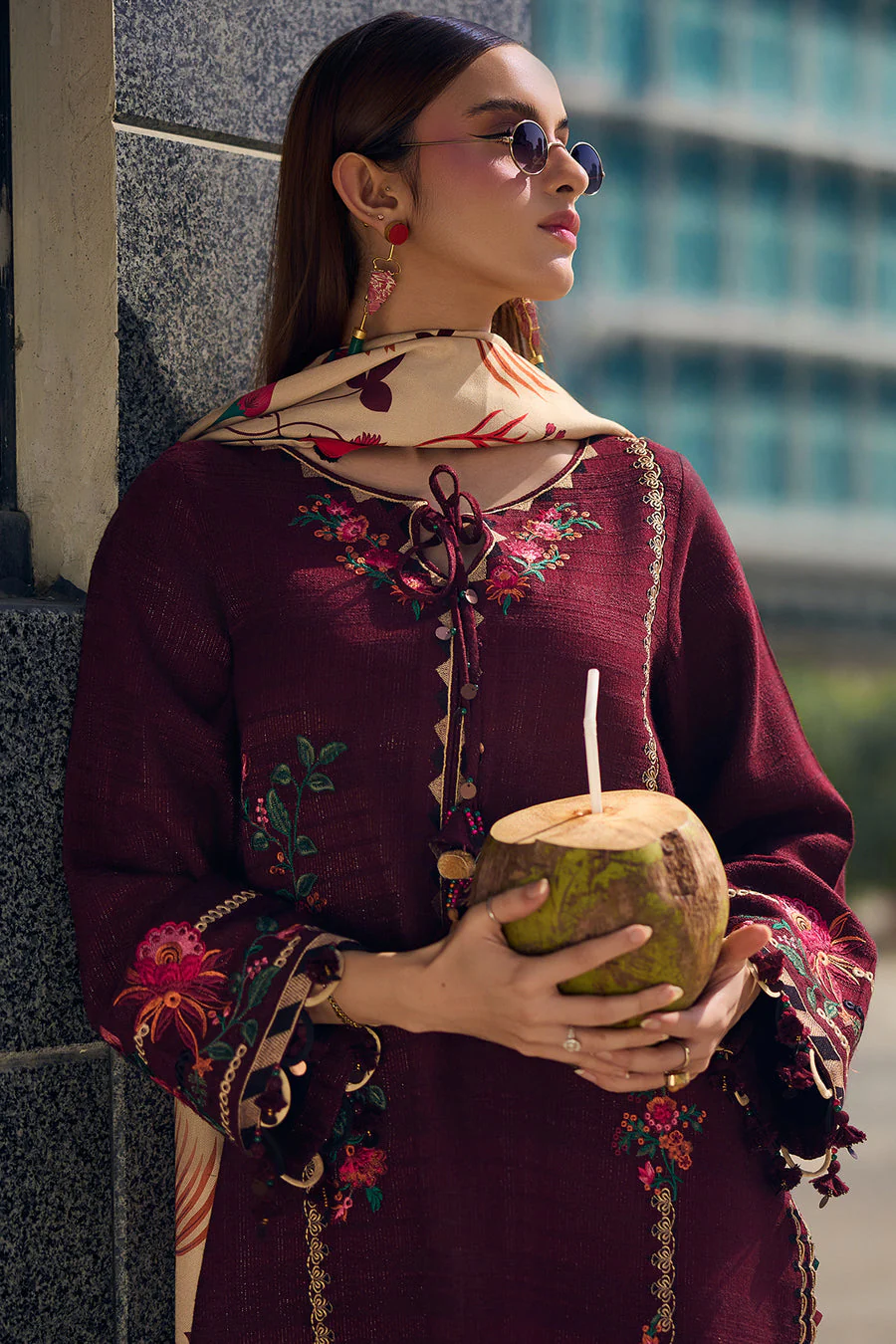 Lawn-3PC Embroidered with Digital Printed Jacquard Dupatta-5021 - Image 2