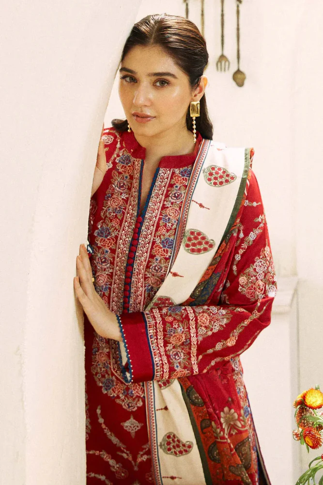 3PC Lawn Embroidered Shirt With Printed Jauqard Dupatta-5154 - Image 4