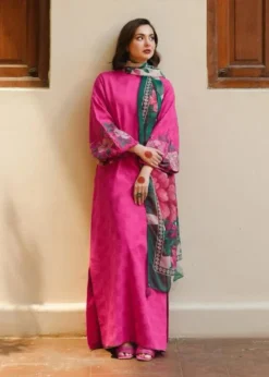 3PC-Printed Lawn Shirt With Voile Printed Dupatta-1541