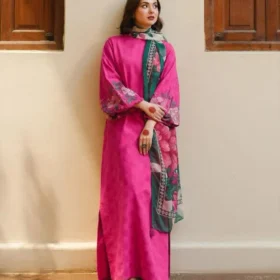 3PC-Printed Lawn Shirt With Voile Printed Dupatta-1541
