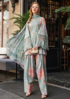 3PC-Printed Lawn Zarri Shirt With Voile Printed Dupatta-1520