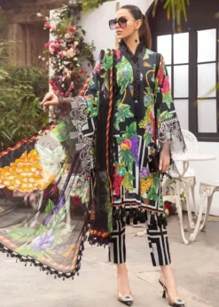 3PC-Printed Lawn Zarri Shirt With Voile Printed Dupatta-1523