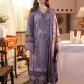 Lawn-3PC Chikankari Embroidered With Digital Printed Jacquard Dupatta-5189