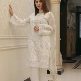 Lawn-3PC Embroidered Shirt with Chiffon Embroidered Dupatta-1079