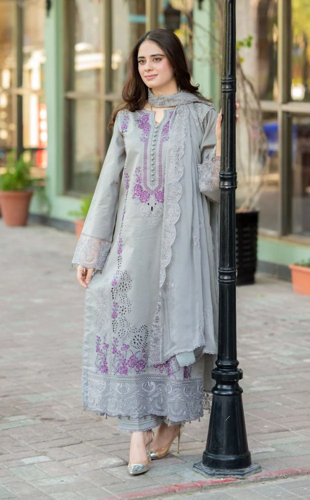 Lawn-3PC Embroidered Shirt with Chiffon Embroidered Dupatta-5155