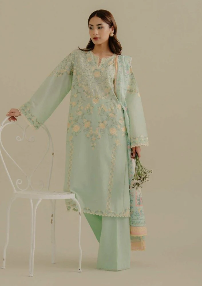 Lawn-3PC Embroidered Shirt with Digital Printed Jacquard Dupatta-1395 - Image 2