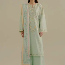 Lawn-3PC Embroidered Shirt with Digital Printed Jacquard Dupatta-1395