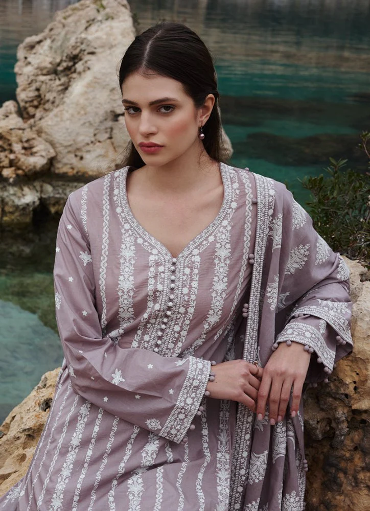 Lawn-3PC Embroidered Shirt with Organza Embroidered Dupatta-1370 - Image 2