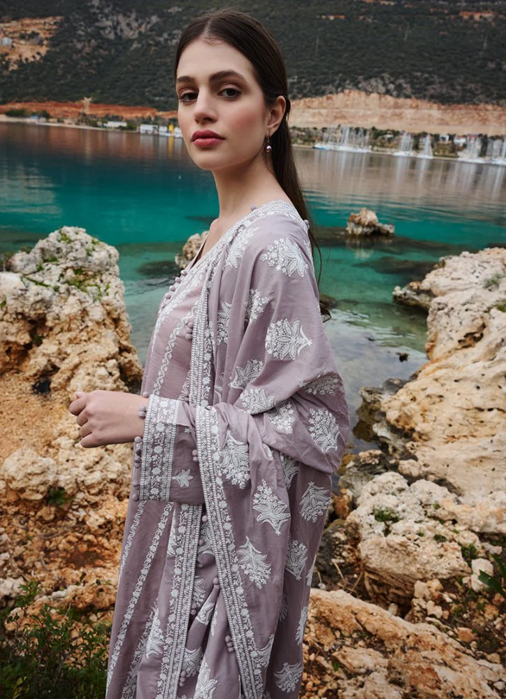 Lawn-3PC Embroidered Shirt with Organza Embroidered Dupatta-1370 - Image 3