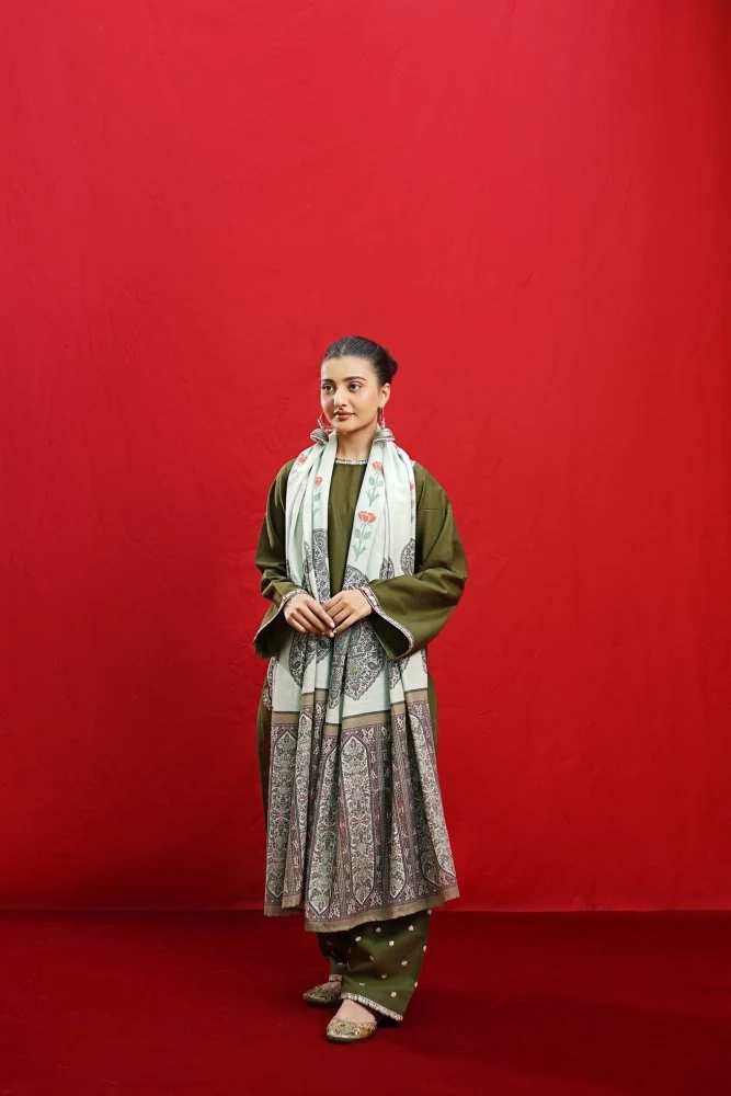 Lawn 3PC Embroidered with Digital Printed Dupatta-1047 - Image 2